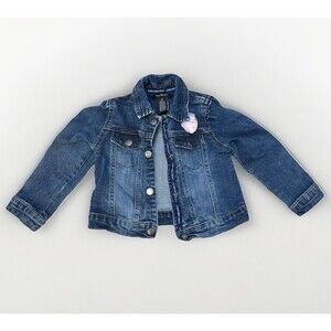 Calvin Klein Girls Denim Jacket 3T Pink Rose Embroidered Toddler Jean Jacket EUC